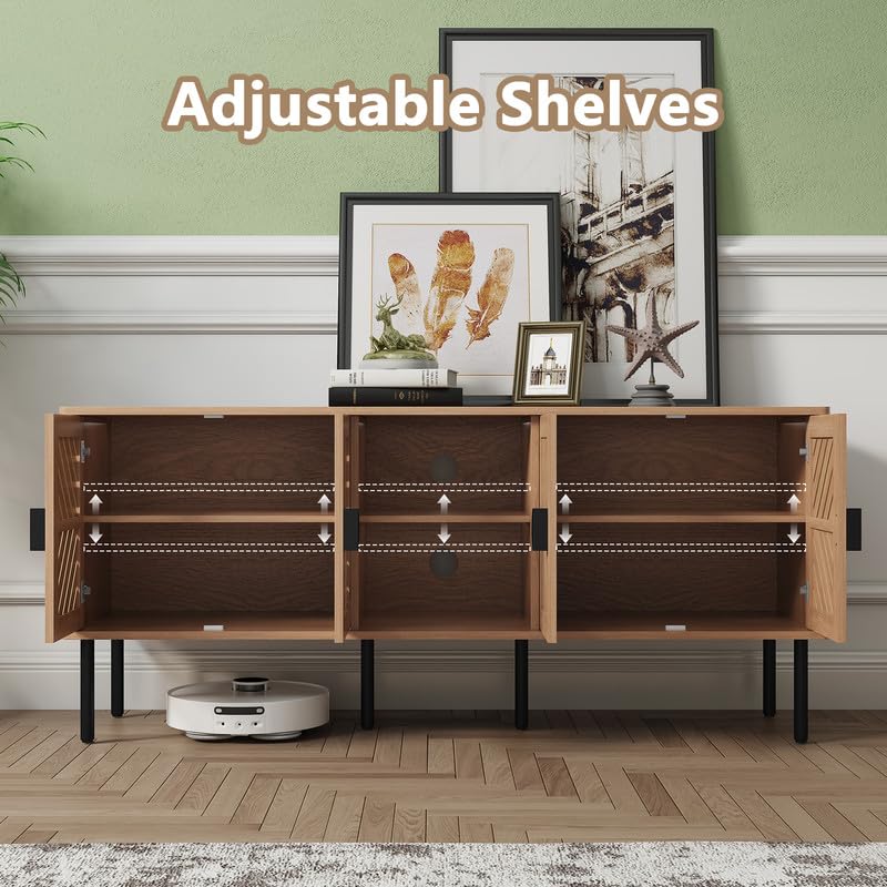 Image of ARTPOWER 55 inch TV Stands, Entertainment Center with Storage, Natural Oak