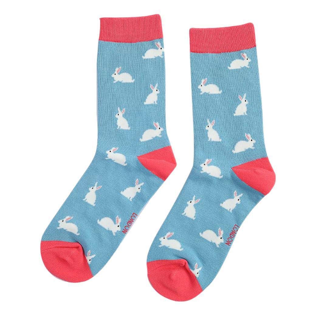 Rabbits on Duck Egg Ladies Novelty Ankle Socks Adult One Size