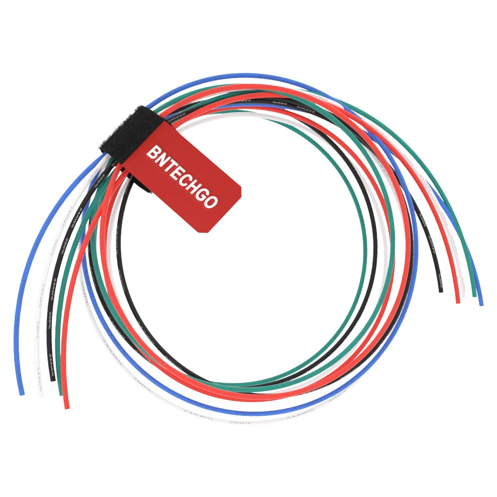 BNTECHGO 24 Gauge Silicone Wire Kit Red Black White Blue and Green Each 10ft 24 AWG Stranded Tinned Copper Wire