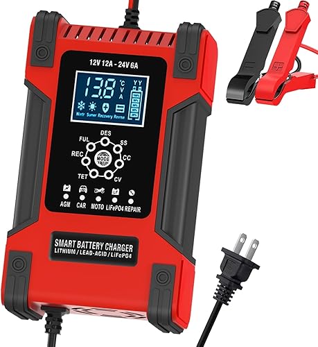 Cargador de batería inteligente totalmente automático de 12V/12A 24V/6A para LiFePO4 de plomo ácido AGM batería de gel húmedo, mantenedor de