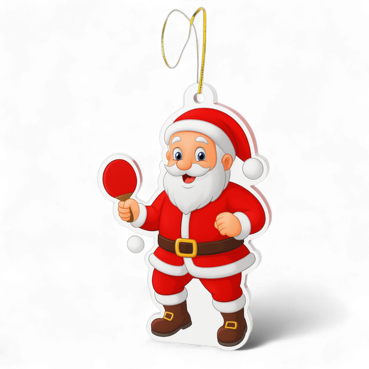 Pack of 6x Christmas Tree Jolly Santa Table Tennis Ornaments 70mm | Complete with Hanging Cord | Bulk Buy Combo Deal | Made from 6mm Thick Printed Acrylic | Full Colour Double Sided Print