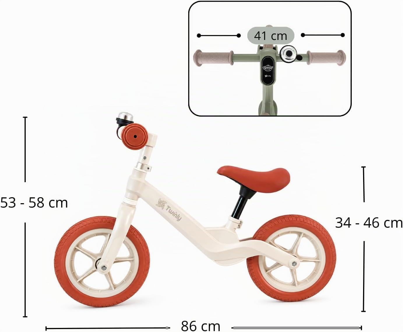 Twinly Bicicleta Sin Pedales Breeze, Desde 2 Años, hasta 30 kg