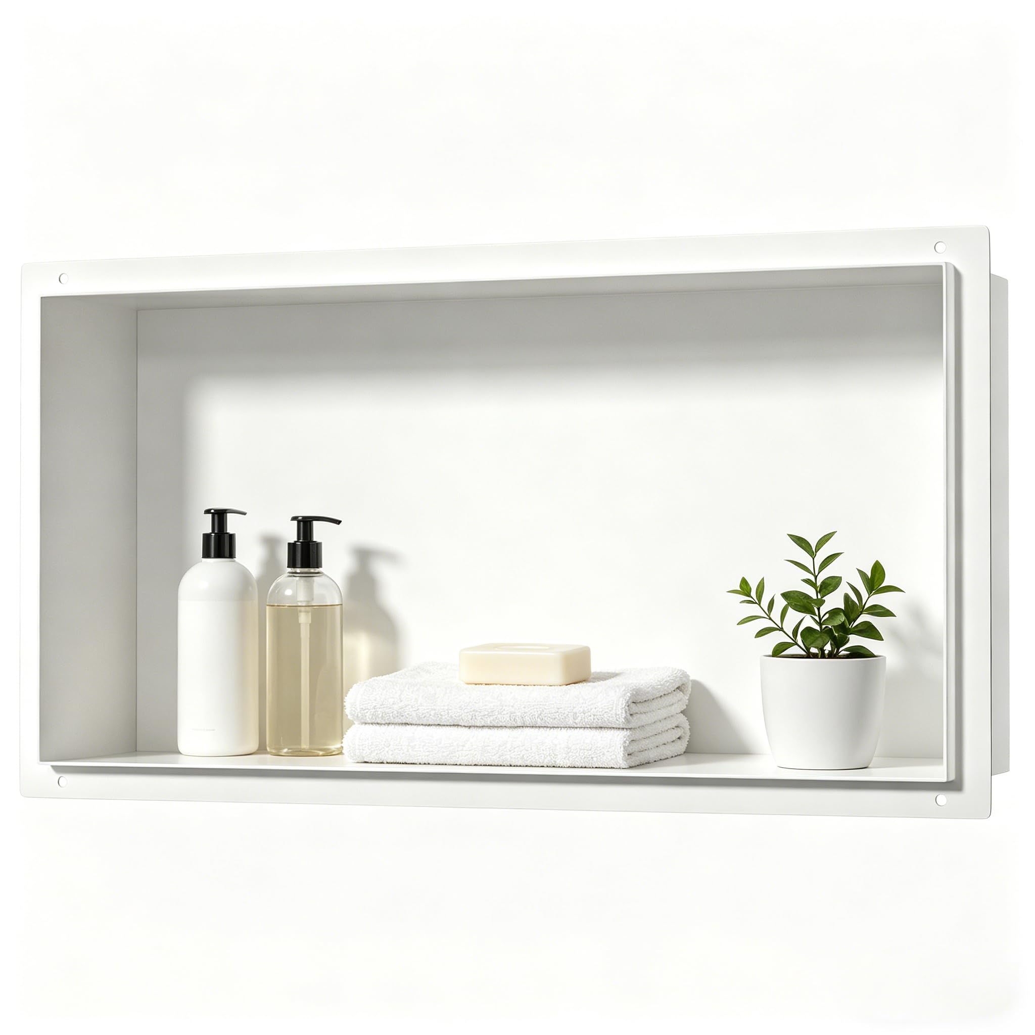 Nicho de ducha de acero inoxidable blanco 60 cm × 30 cm × 10 cm No requiere azulejos ducha nicho para almacenamiento de baño nicho de ducha empotrada sin bordes, montaje al ras