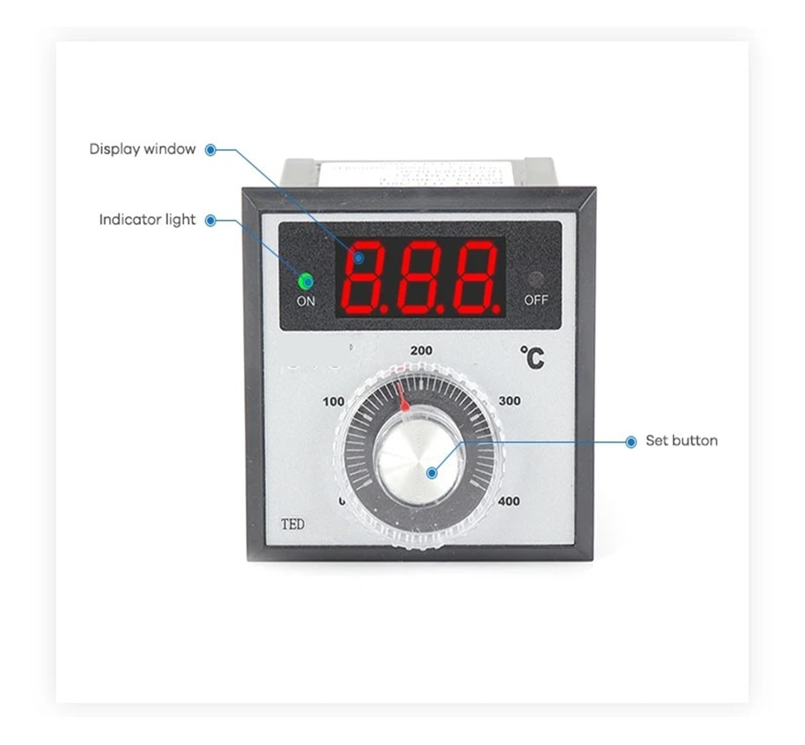 Cyfrowy regulator temperatury z termostatem Ted 72 x 72 mm, typ KJ PT100, AC 220V, pojedynczy przekaźnik wyjściowy, 0-100/200/300/400 (J 0-200)