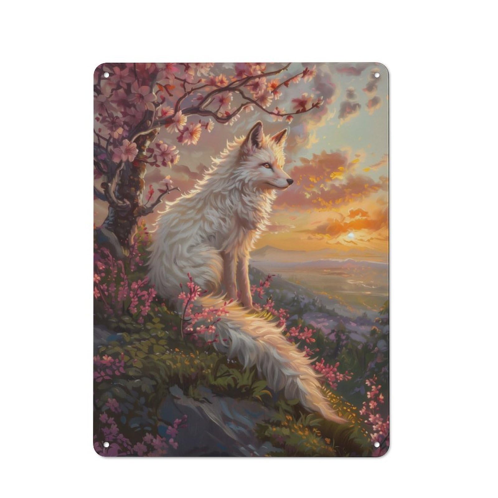 Junmoney Fox Blossom Tree Art Old Fashioned Decorative Tin Sign 40X30cm, Nostalgic Wall Art For Bedroom, Office, Home Bar Or Dining Room