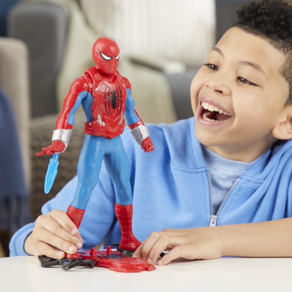 Marvel Spider-Man Thwip Blast Spider-Man figurka z akcesoriami, zabawka superbohatera w skali 11 cali dla dzieci w wieku od 4 lat