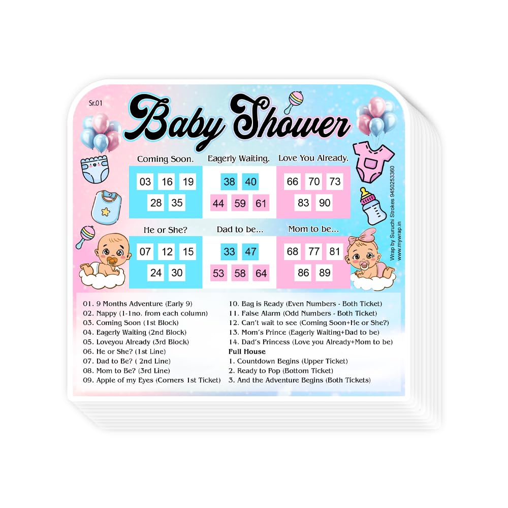 Suruchi Strokes Baby Shower Theme Tambola Tickets | Fun Housie Game Set for Mom to Be Ceremony Party (20 Tickets)-image-5