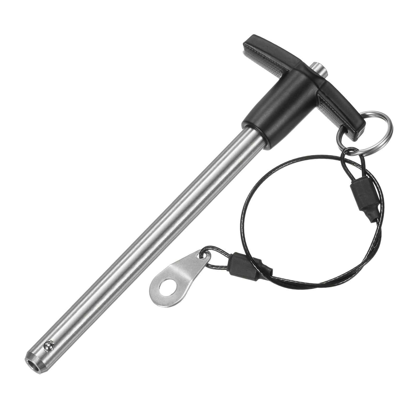 M METERXITY T Handle Lock Pin, 3/8"(9.5mm) Dia. 3-15/16"(100mm) Usage Length Push-Button Quick Release Locking Pins W Lanyard Cable for Speaker/Aviation/Gym/Machine [304 Stainless Steel] — image 1