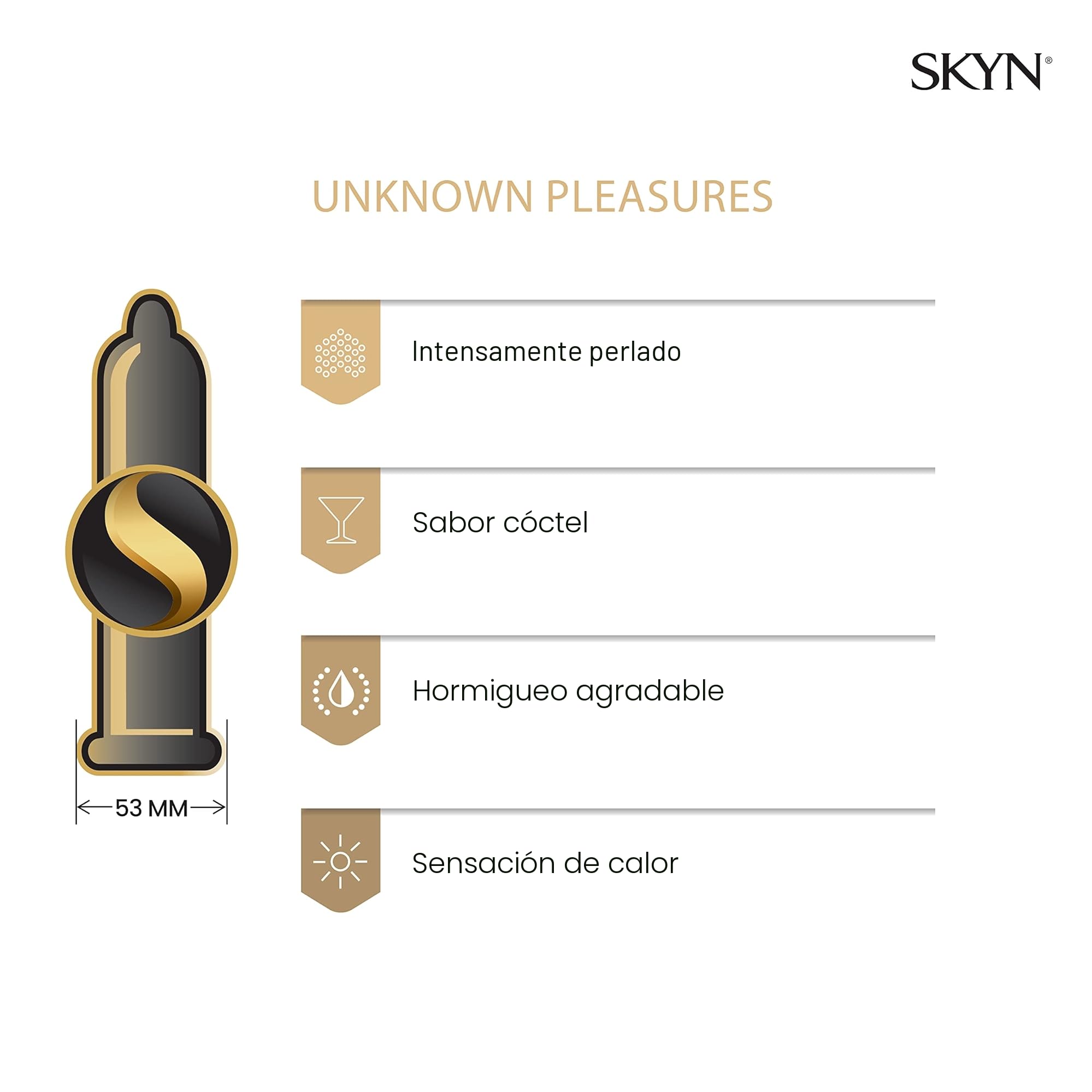 SKYN Unknown Pleasures (paquete de 42): surtido de condones sin látex de superficie lisa y texturizada para hombres, tecnología SKYNFEEL, lubricados, ancho nominal de 53 mm