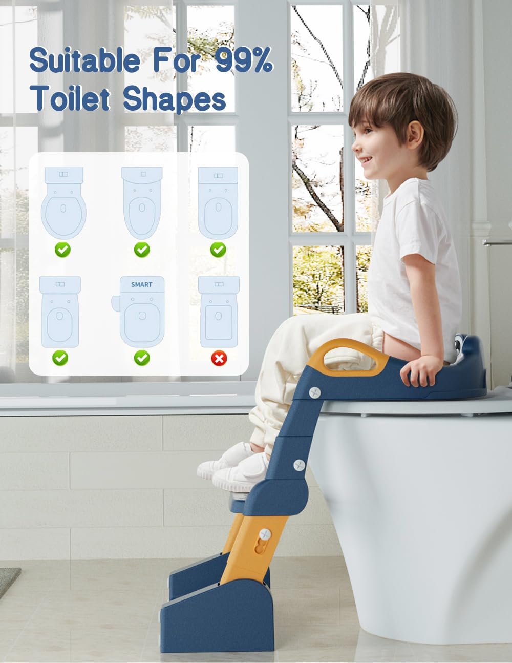 Asiento de entrenamiento para orinal, inodoro de entrenamiento para niños pequeños, asiento de inodoro 2 en 1 con escalones, protector contra salpicaduras y almohadilla antideslizante, asiento suave