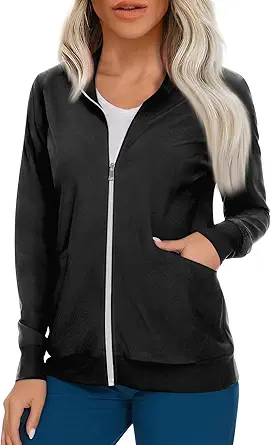 Scrub Jackets for Woman Zip Up Long Sleeve Tops Print Plus Size Womens Scrubs for Women Nursing Shirts with Pockets