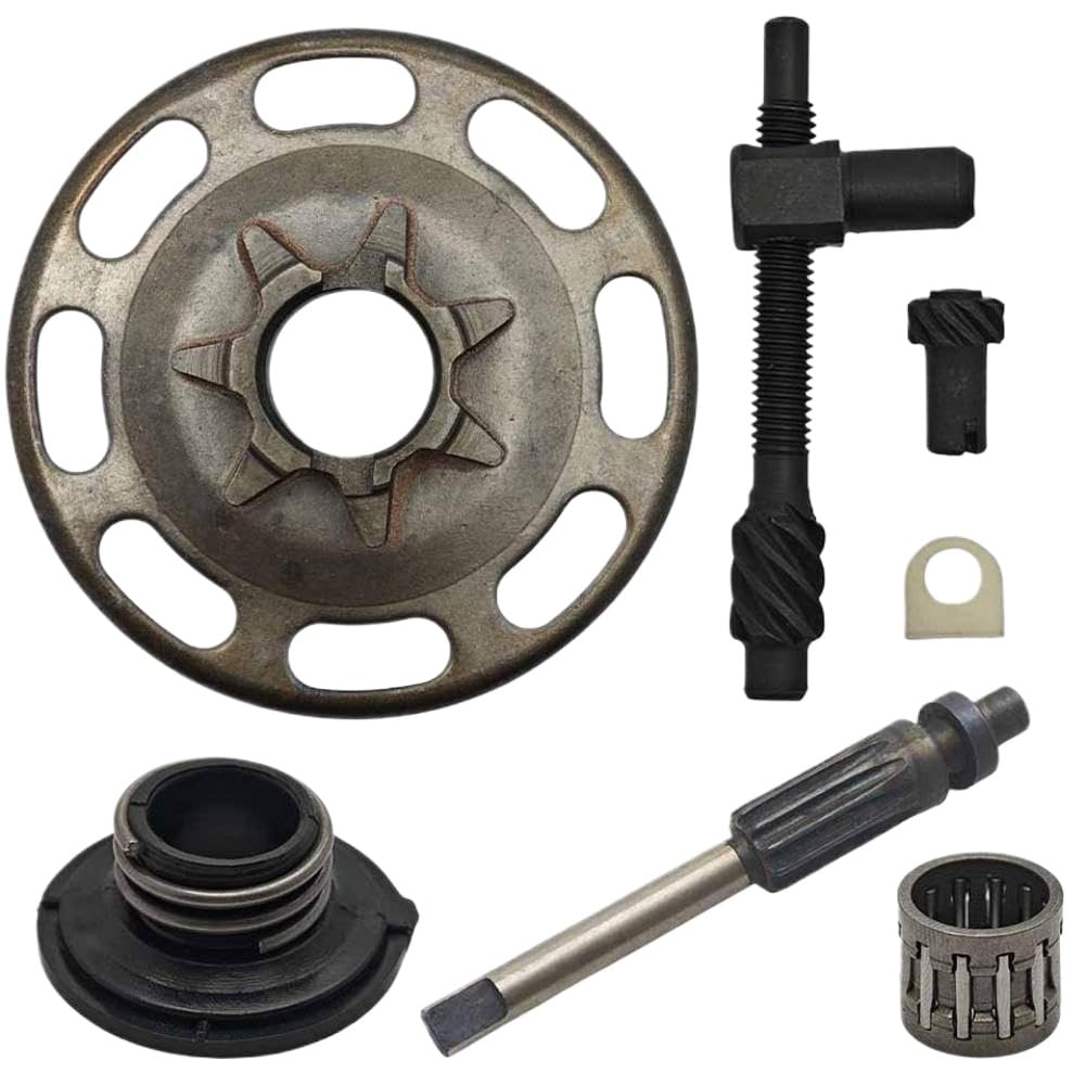 Tambor de embrague de repuesto 7T de 0,325 pulgadas para motosierras modelos 435, 435E, 440, 440E - Incluye bomba de aceite, engranaje helicoidal, ajustador de cadena y cojinete de agujas de embrague