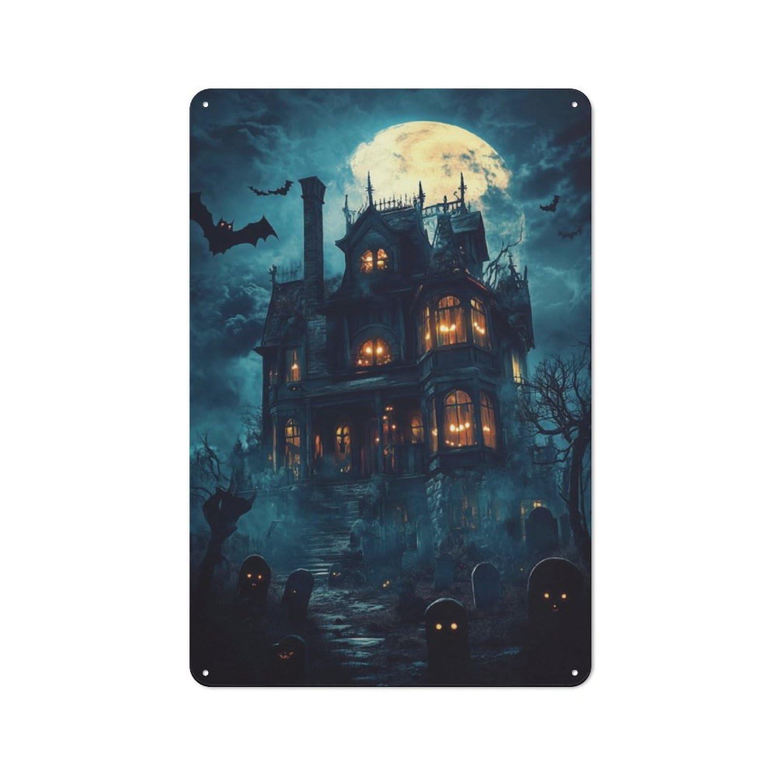 Junmoney Haunted Mansion Halloween Retro Metal Wall Sign 30X20cm With For Living Room Wall, Housewarming Wall Decor For People Furnishing Living Room