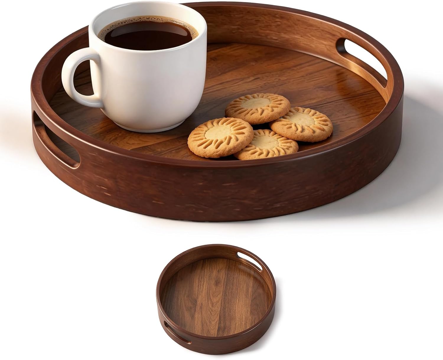 11.81-Inch Round Wooden Trays for Decor with Handle, Storage,Perfumes and Candles,Coffee, Parties, and Farmhouse-Style Home Decor Round Wood Tray