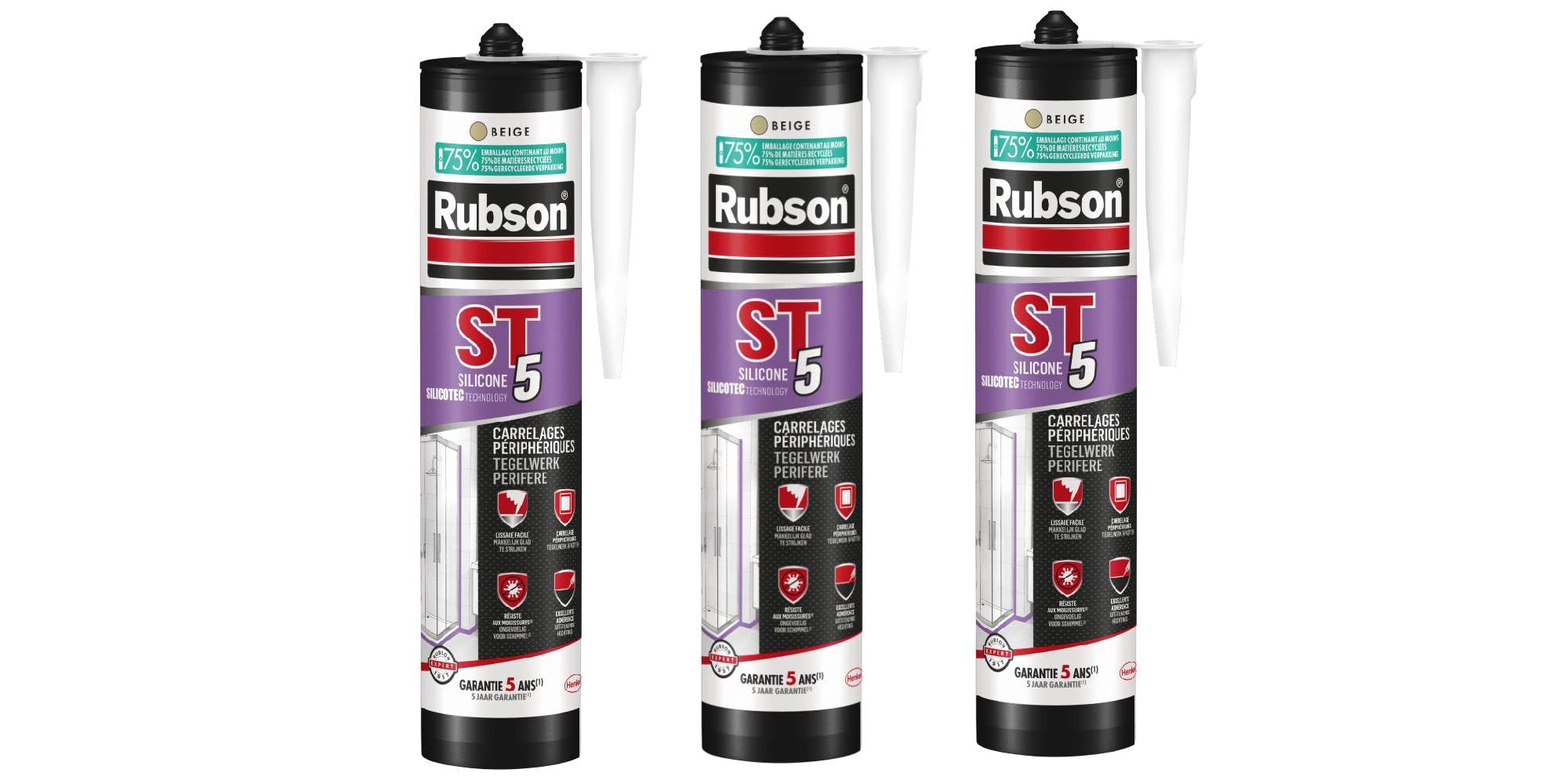 Mastic carrelage Rubson ST5 pour rénover les joints de votre salle de bain noire