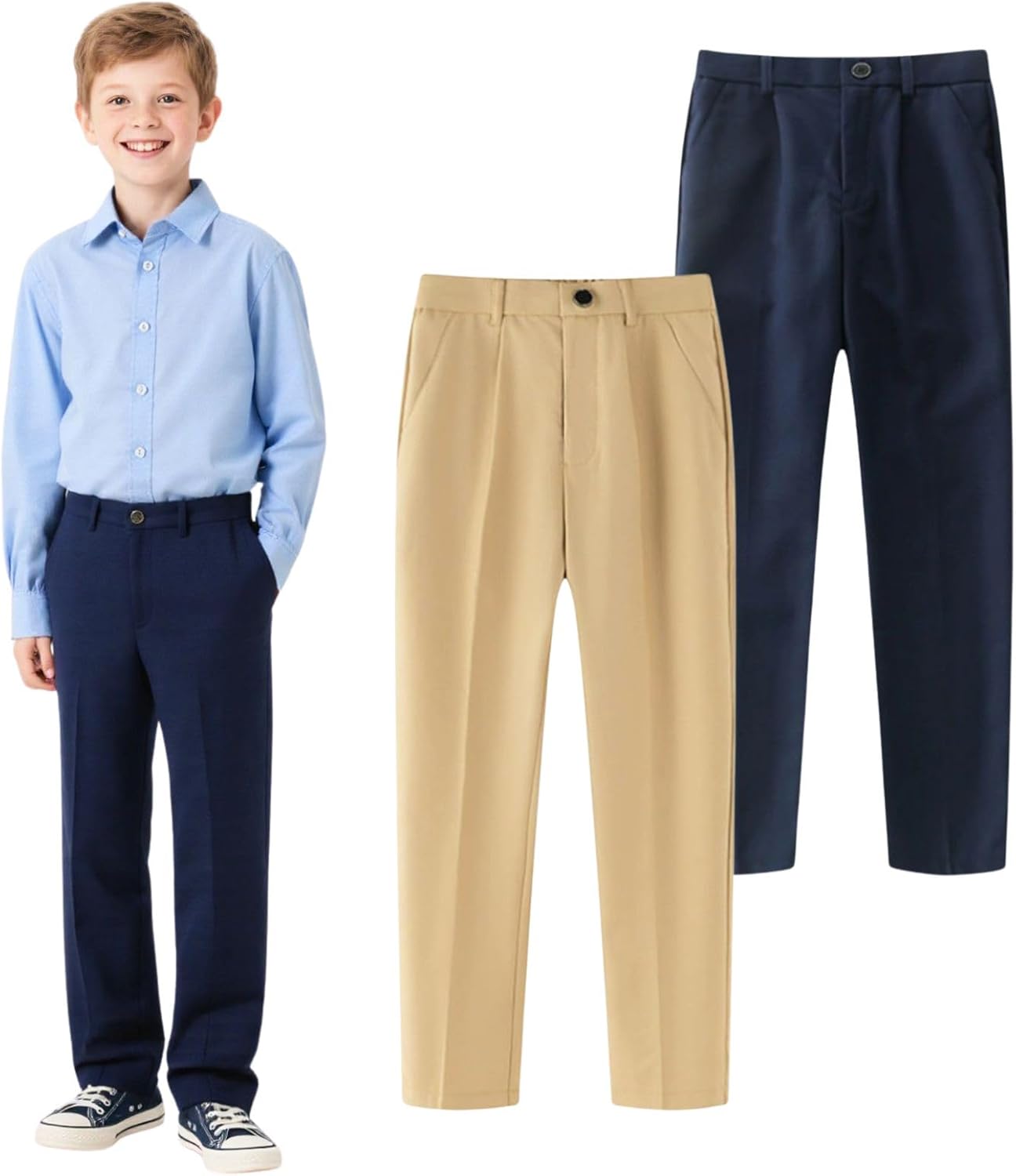 HILEELANG Boys Girls School Uniform Pants Kids Dress Slacks Pants Elastic Classic Trousers 5-16 Years
