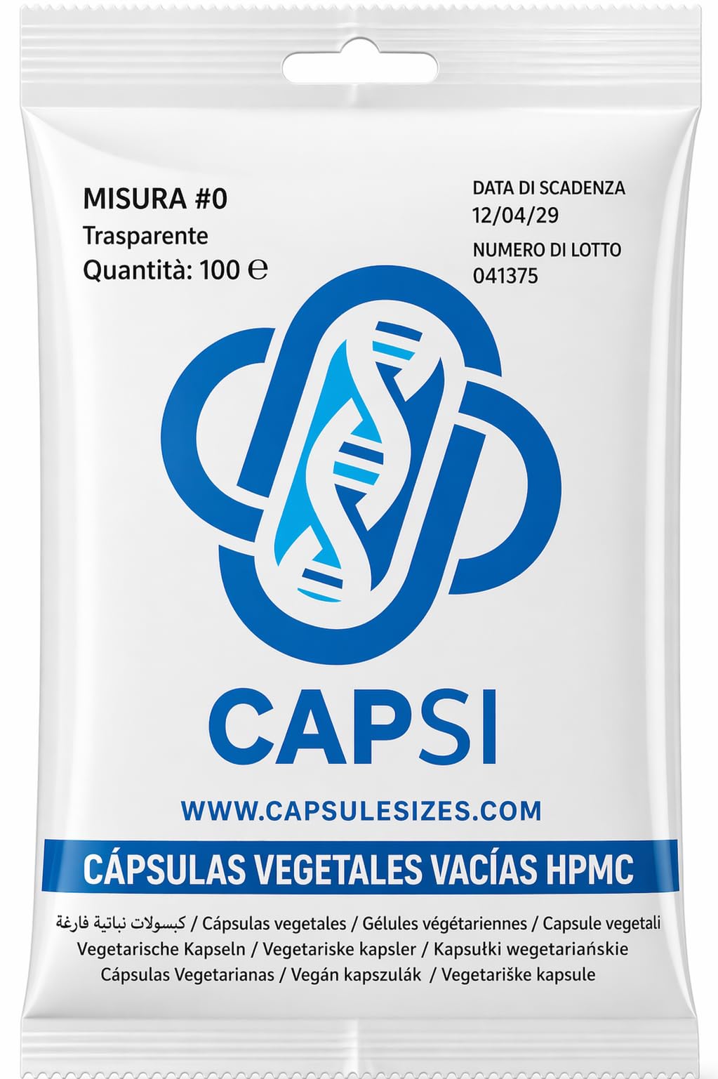 Capsule vegetariane vuote HPMC Dimensioni 0 x 100