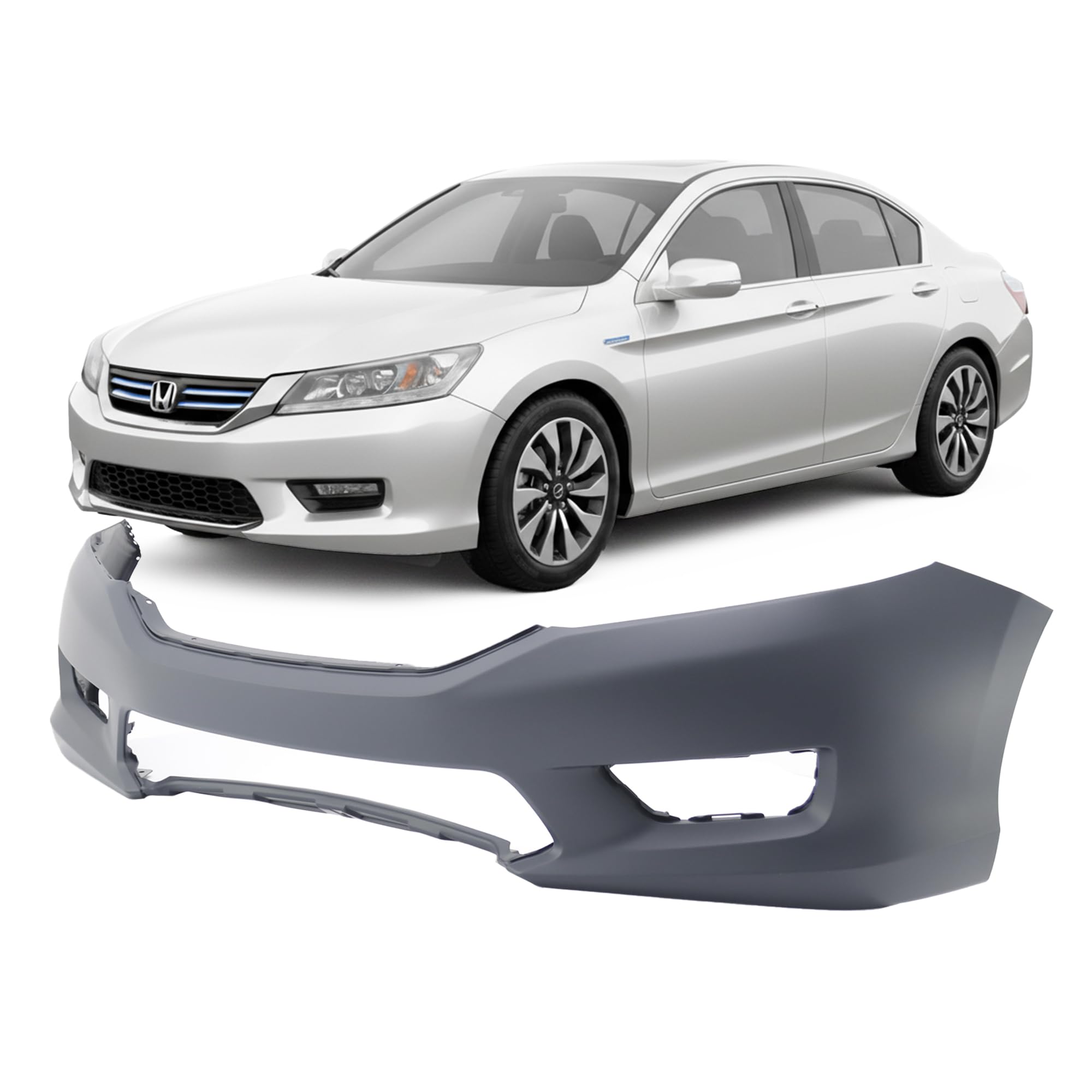 FitParts Compatible With Front Bumper Cover 2013-2015 Honda Accord Sedan Hybrid EX-L EX LX Sport Touring Sedan. New, Primed and Ready for Paint. With Fog Light Holes. HO1000288 04711T2AA90ZZ 2014
