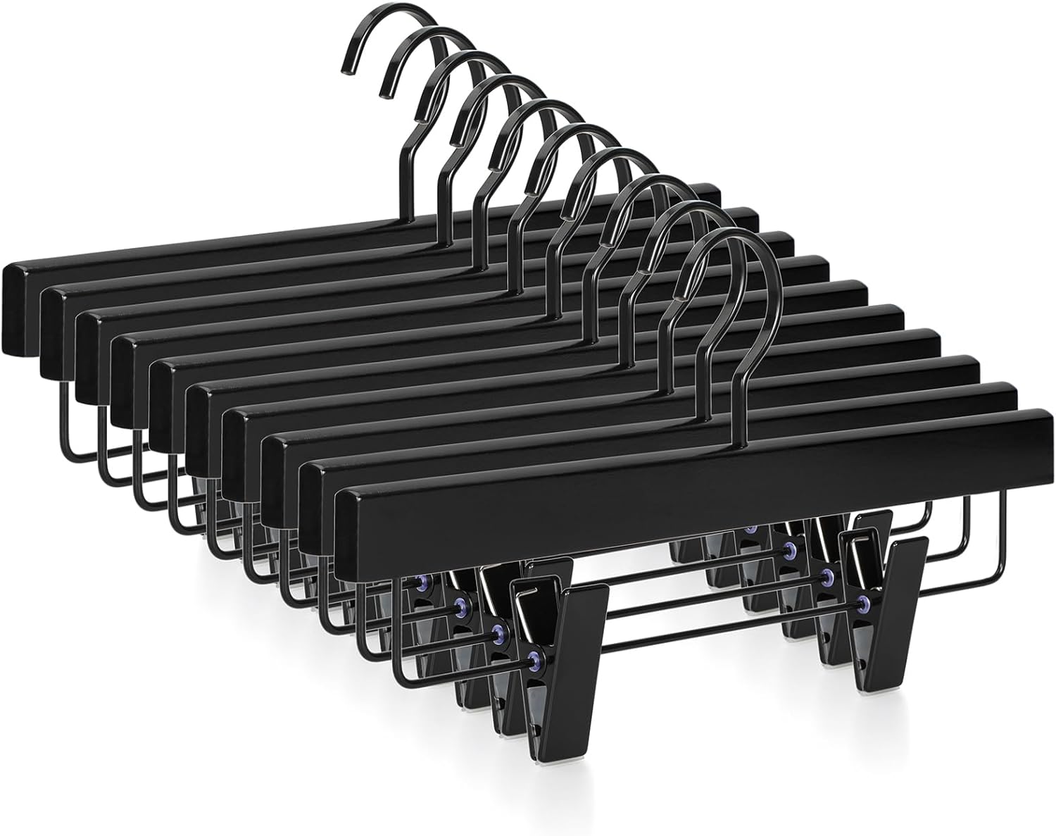 TOPIA HANGER Black Wooden Pants Hangers, Wood Skirt Hangers with Clips, Deluxe Jeans Hanger with 360° Swivel Anti-Rust Flat Hook, Smooth Finish Wood Hangers for Slacks Trousers 20 Pack, CT03B Black-20 Pack