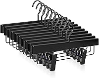 Vista 1 de TOPIA HANGER Perchas de madera negra para pantalones, perchas de falda de madera con clips, percha de lujo para jeans con gancho plano anti-óxido