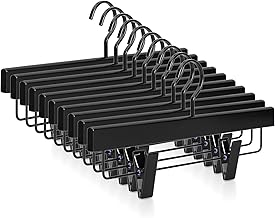 TOPIA HANGER Black Wooden Pants Hangers, Wood Skirt Hangers with Clips, Deluxe Jeans Hanger with 360° Swivel Anti-Rust Flat Hook, Smooth Finish Wood Hangers for Slacks Trousers 20 Pack, CT03B