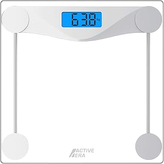Active Era Digital Body Weight Scale - Ultra Slim High Precision Bathroom Scale with Tempered Glass, Step-on Technology and Backlit Display - Body Weighing Scale 180kg / 400lb (lbs/Stone/kgs)