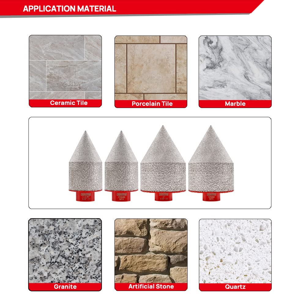DT-DIATOOL Broca biselada de diamante para biselar, ampliar, recortar agujeros existentes de azulejos de cerámica de porcelana, piedra de mármol de granito, diámetro de 50 mm, rosca M14, 2 unidades