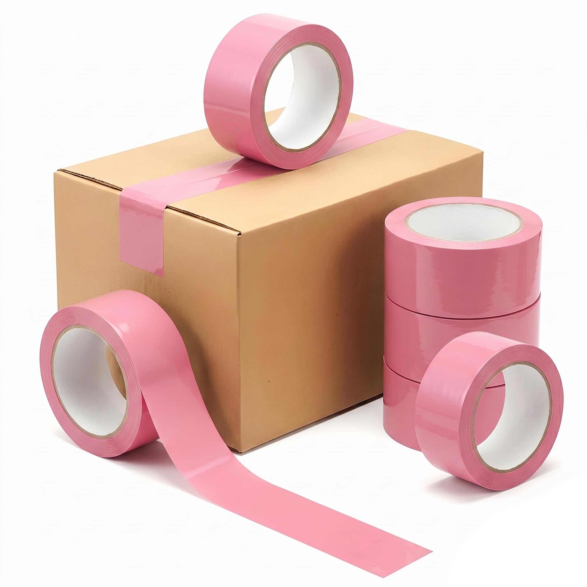 Tezraftaar® 6 x Parcel Packaging Tape Pink Carton Sealing Tape 48mm x 66m Heavy Duty Strong for Box Packing Shipping Warehouse Industrial Office uses