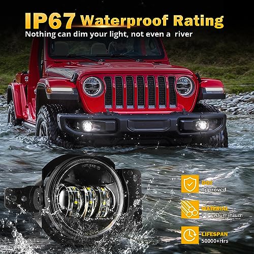 Image of Auxbeam 4 Inch LED Fog Lights for 2018-2023 Jeep Wrangler JL JLU Sport Sahara Rubicon MOAB, 30W Round Led Chip Front Bumper Foglights, DOT Approved