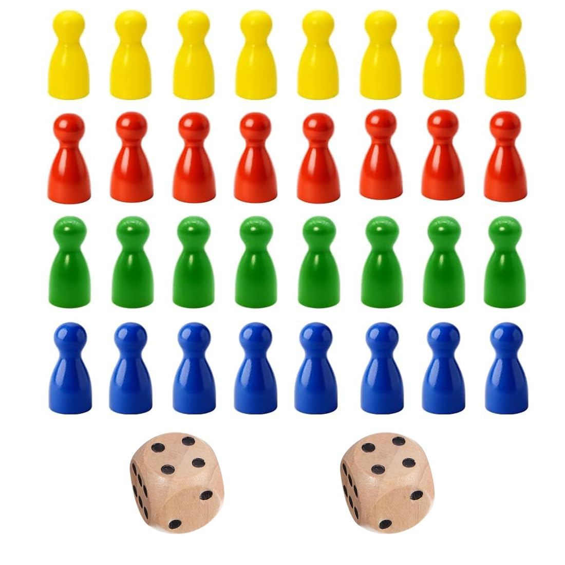 Pedine Gioco da Tavolo in Legno Colorate, 32pz Extra Grandi + 2 Dadi | Ricambio Universale per Ludo, Dama, Bambini e Anziani