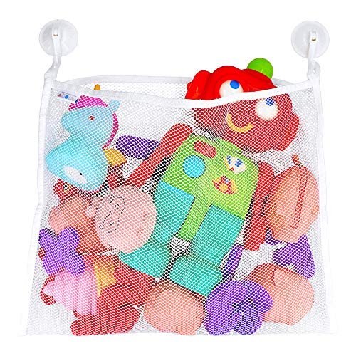 Bath Toy Organizer – Includes Suction Cup Hooks + Adhesive Hooks + Tub