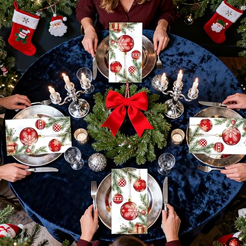 Christmas Paper Napkins Disposable 100pcs,Bell Pattern Dinner Napkins for Holiday Table Decor - Large 7.9x4.3 Inch Christmas Dinner Napkins for Parties and Kitchen Use – Image 8