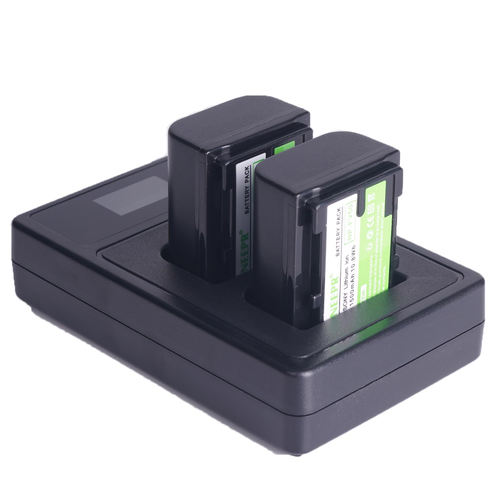 Lot de 2 Batteries Li-ION NP-FV50 compatibles avec Sony HDR-CX220, HDR-CX430V, HDR-CX900, HDR-CX260V, HDR-CX580V, HDR-CX760V, HDR-PJ200, HDR-PJ230, HDR-PJ340, HDR-PJ380, HDR-PJ380, HDR-PJ380. J430V