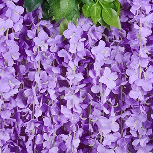 U'Artlines 24PCS/Lot 3.6feet/piece Artificial Flowers Fake Wisteria Vine Hanging Garland for Home Garden Party Wedding Decor Simulation Flower (24,Purple)