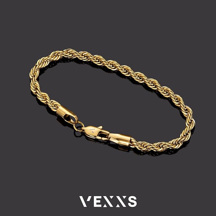 Pulsera de cadena cuerda para hombre, chapado en oro 18K miniatura 5