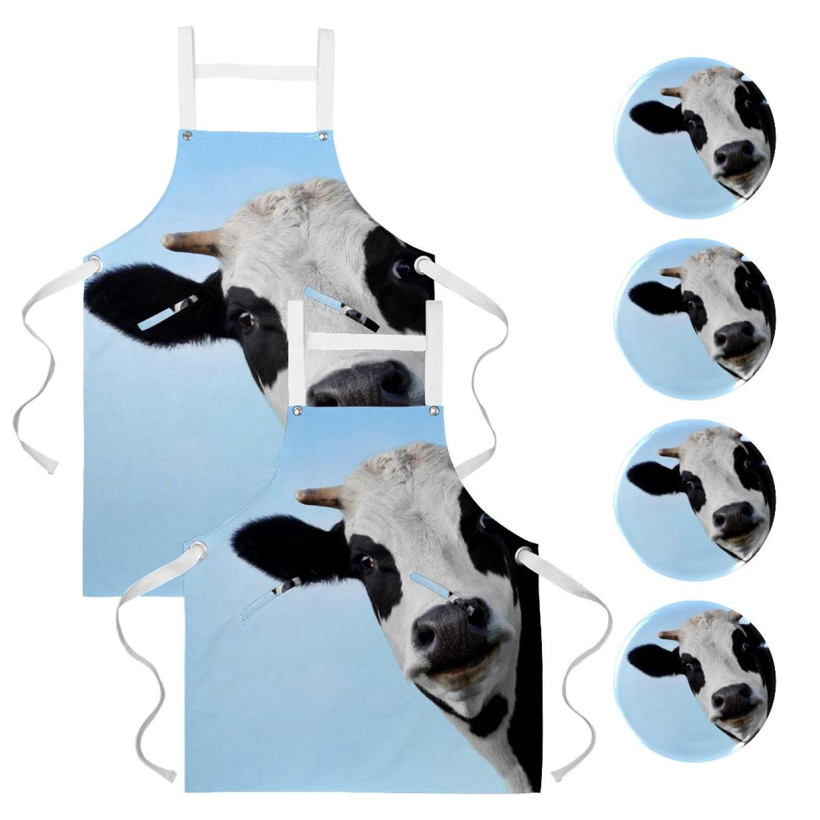 Tablier de cuisine imprimé vache de la ferme multicolore avec 4 broches