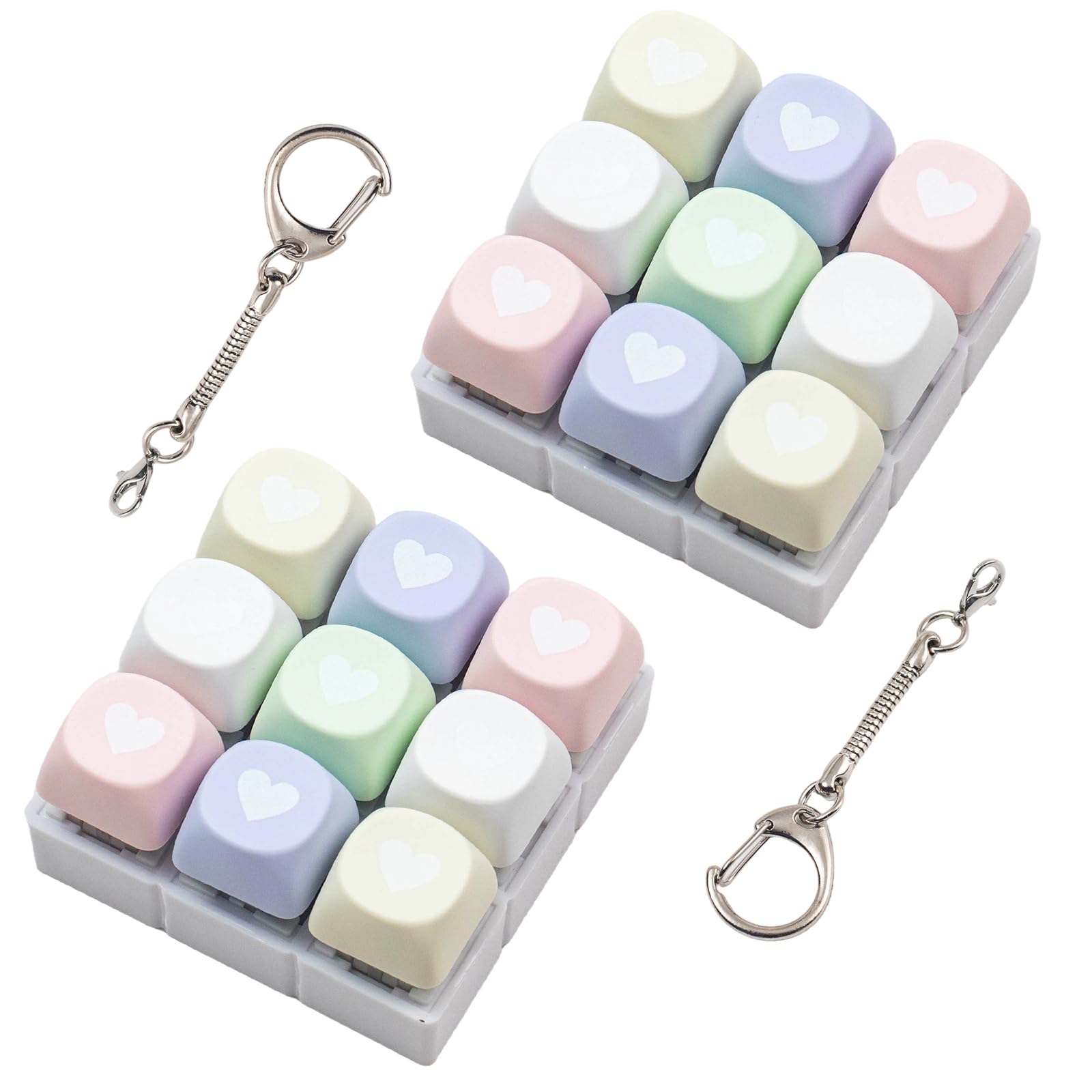 2 Pcs Keyboard Fidget Toy, 9 Keys Cute Round-Shaped Clicker Keyboard Fidget for Adults Relieve Stress and Anxiety Decompression Keyboard Keychain Fidgets