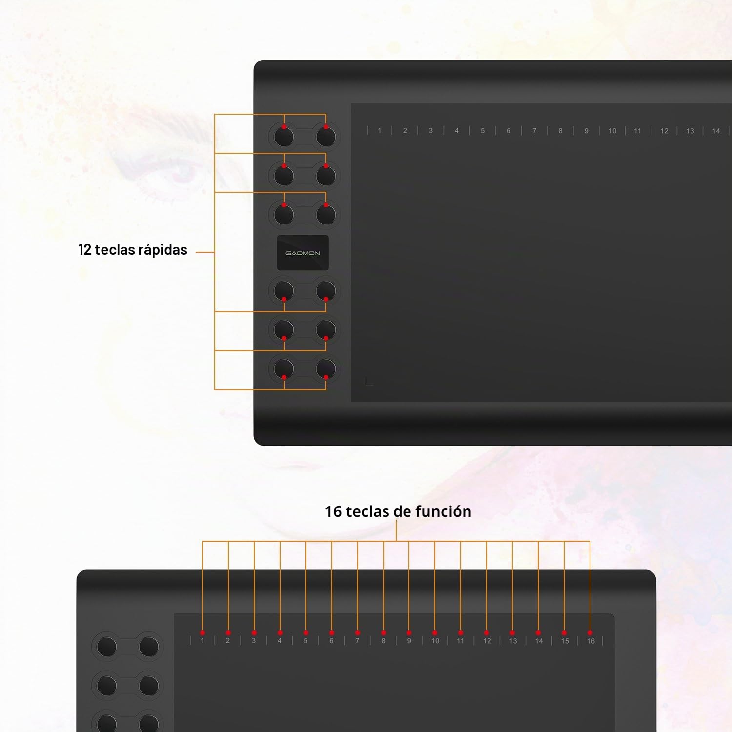 GAOMON M106K Tableta Gráfica Digital con 12 Teclas Express y 16 Teclas Programables para Dibujo Digital, OSU y Enseñanza en Línea, 10 x 6 Pulgadas para Mac Windows Android OS