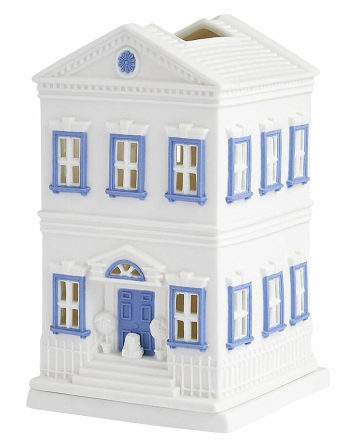 Wedgwood Blue,White Standing Lithophane House Ornament
