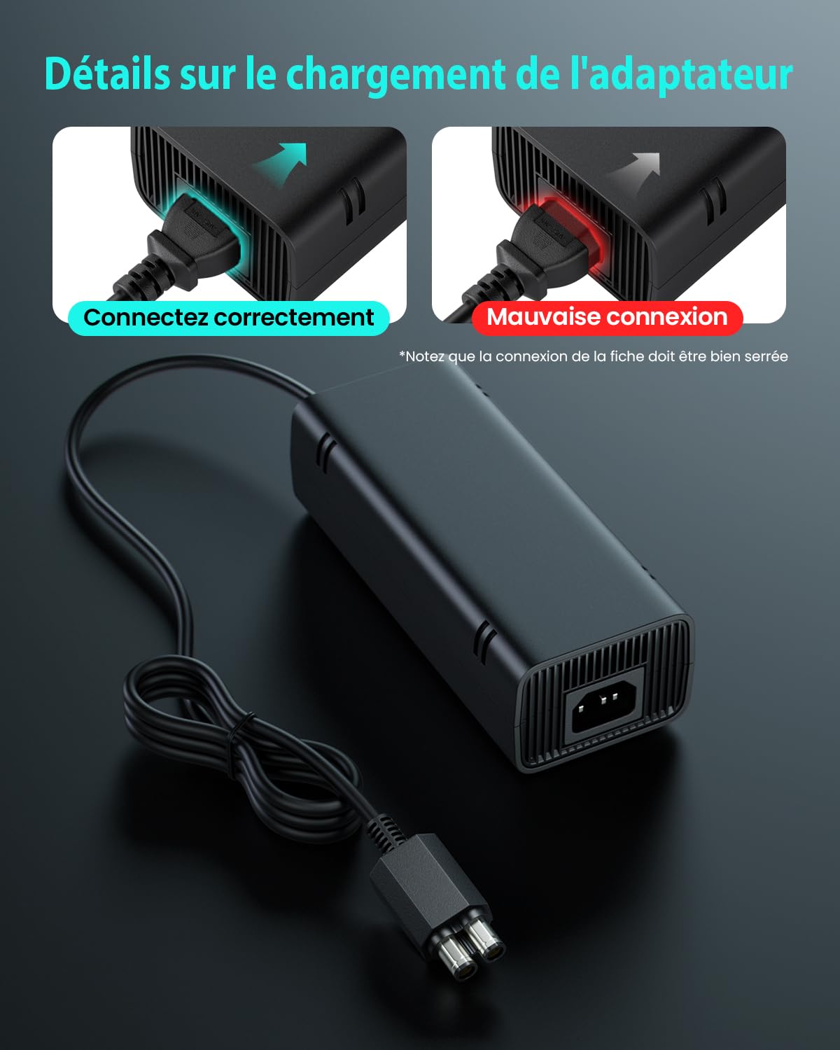 Xbox 360 Slim Alimentation pour Xbox 360 Slim Consoles Adaptateur Chargeur EU Charging Cable100-240V Voltage