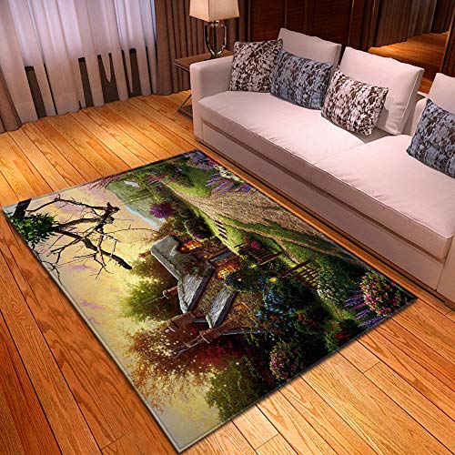 CQIIKJ Alfombra Estampada Amarillo Gris Verde púrpura Puesta de Sol S