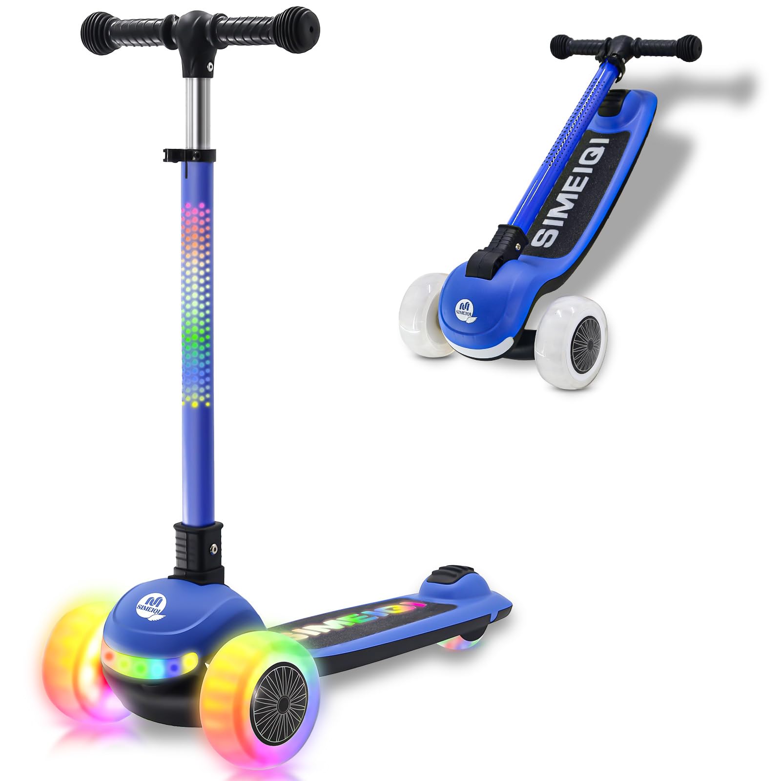 3 Wheel Scooter for Kids with LED Lights, Handlebar and Deck, Foldable 3 Wheel Scooter for Boys and Girls Ages 3-12, Lean to Steer, Extra Wide Wheels, Scooter for Kids