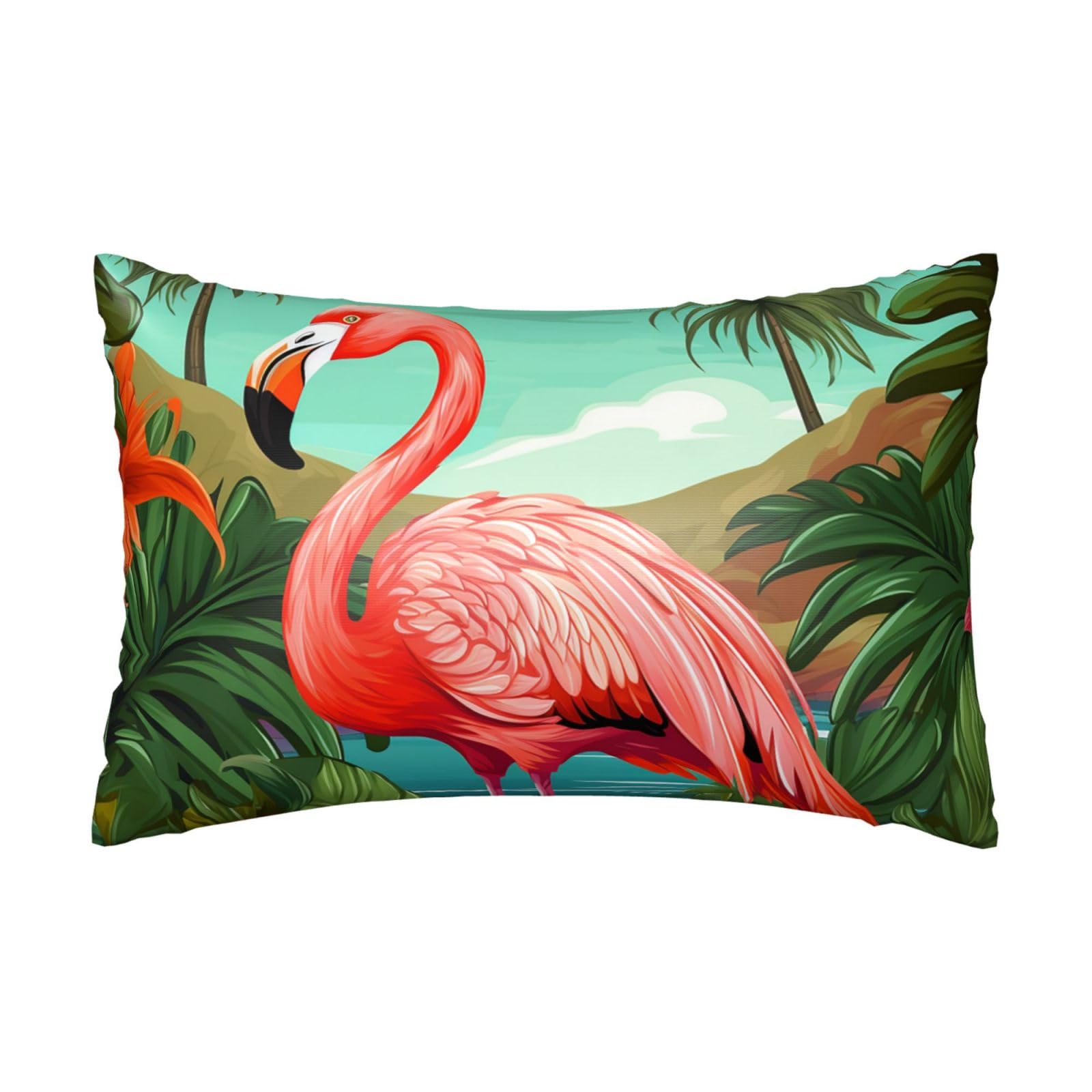 Satin Pillowcase for Hair and Skin, Tropical Flamingo Pillow Case Queen Size 20x30 Inches, Cooling Silky Pillowcases with Zipper Ultra Smooth and Soft Pillow Cover for Sleeping