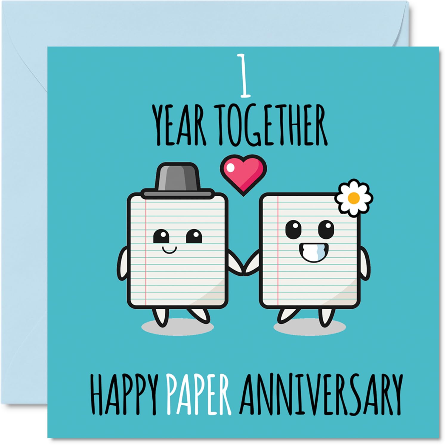 Bonita tarjeta de aniversario de papel para novio y novia, 1 año juntos, tarjetas de felicitación de primer aniversario de boda para mujeres y hombres, tarjetas de felicitación de 145 mm x 145 mm para