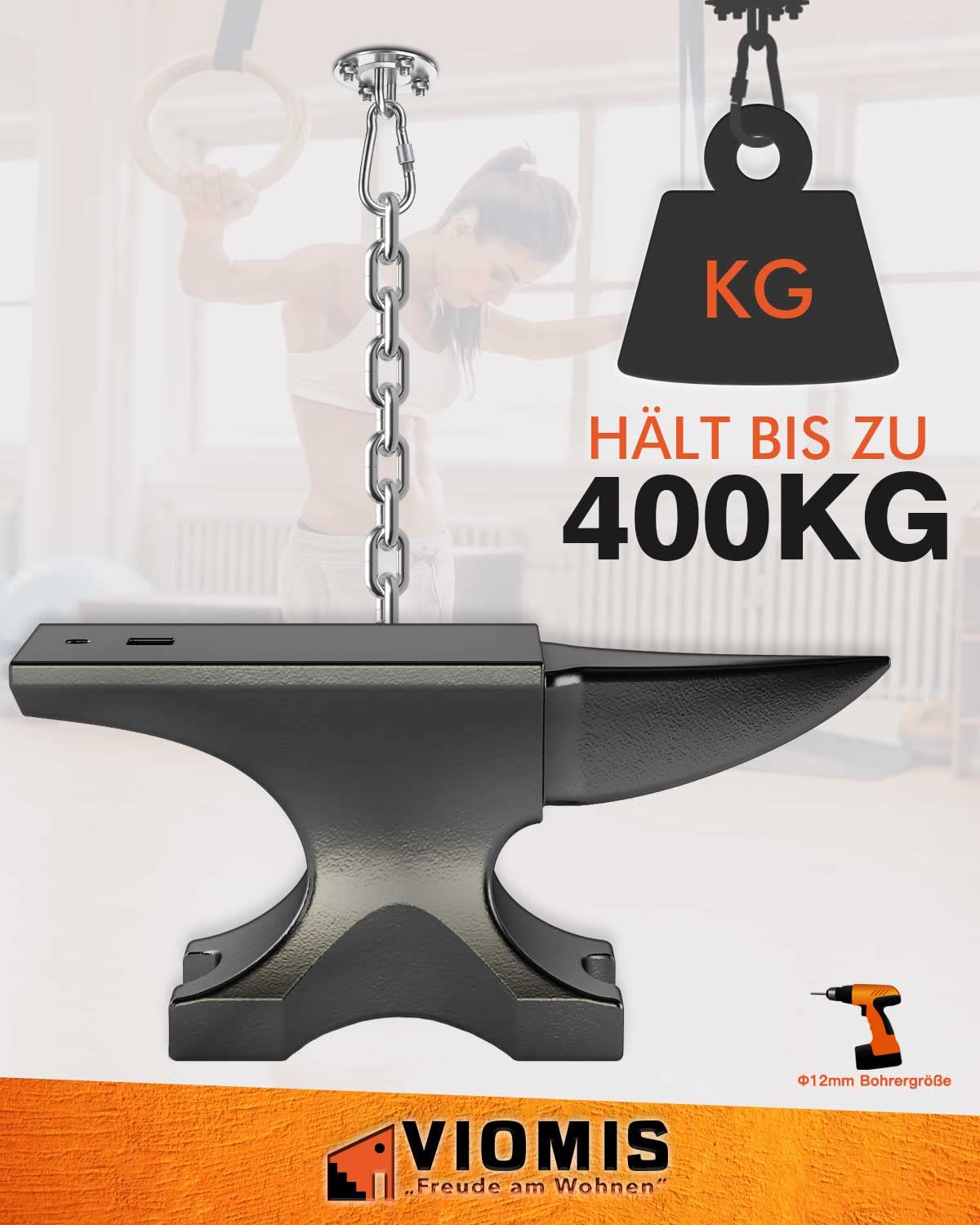 Gancio da soffitto in acciaio inox per sacchi da boxe [set da 2] – Portata 400 kg – Supporto per sacco da boxe – Ideale supporto da soffitto per sacco da boxe