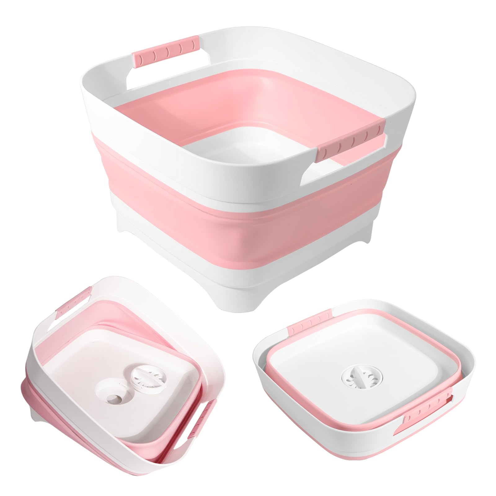 2.4Gal(9L) Collapsible Wash basin With Drain Plug, Suitable For Kitchen Sinks/Outdoor Camping/RV Use, Space-Saving, Highly Portable Washbasin Ideal For Travel(Pink)
