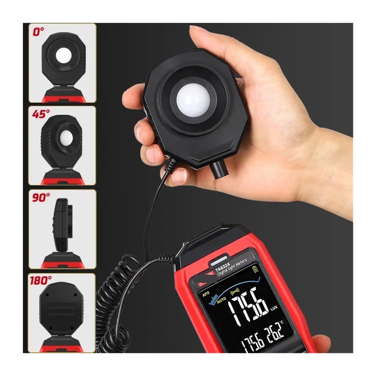 Espectrofotómetro Digital, Medidor De Luz Digital TA632A TA632B, Luxómetro For Fotografía, Sonda Desmontable, Iluminómetro Lux/Fc, Fotómetro, Probador Ambiental(TA632B USB Transfer)