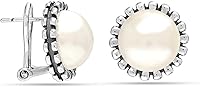 Vista 1 de LeCalla Pendientes de perlas de plata de ley 925 para mujer Aretes de perlas con clip en la espalda Omega para mujer