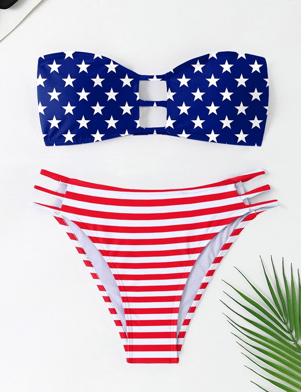 Tainehs Women's Two Piece Strapless Bikini Sets Bandeau Cutout Swimsuit High Cut Bathing Suits - Image 3