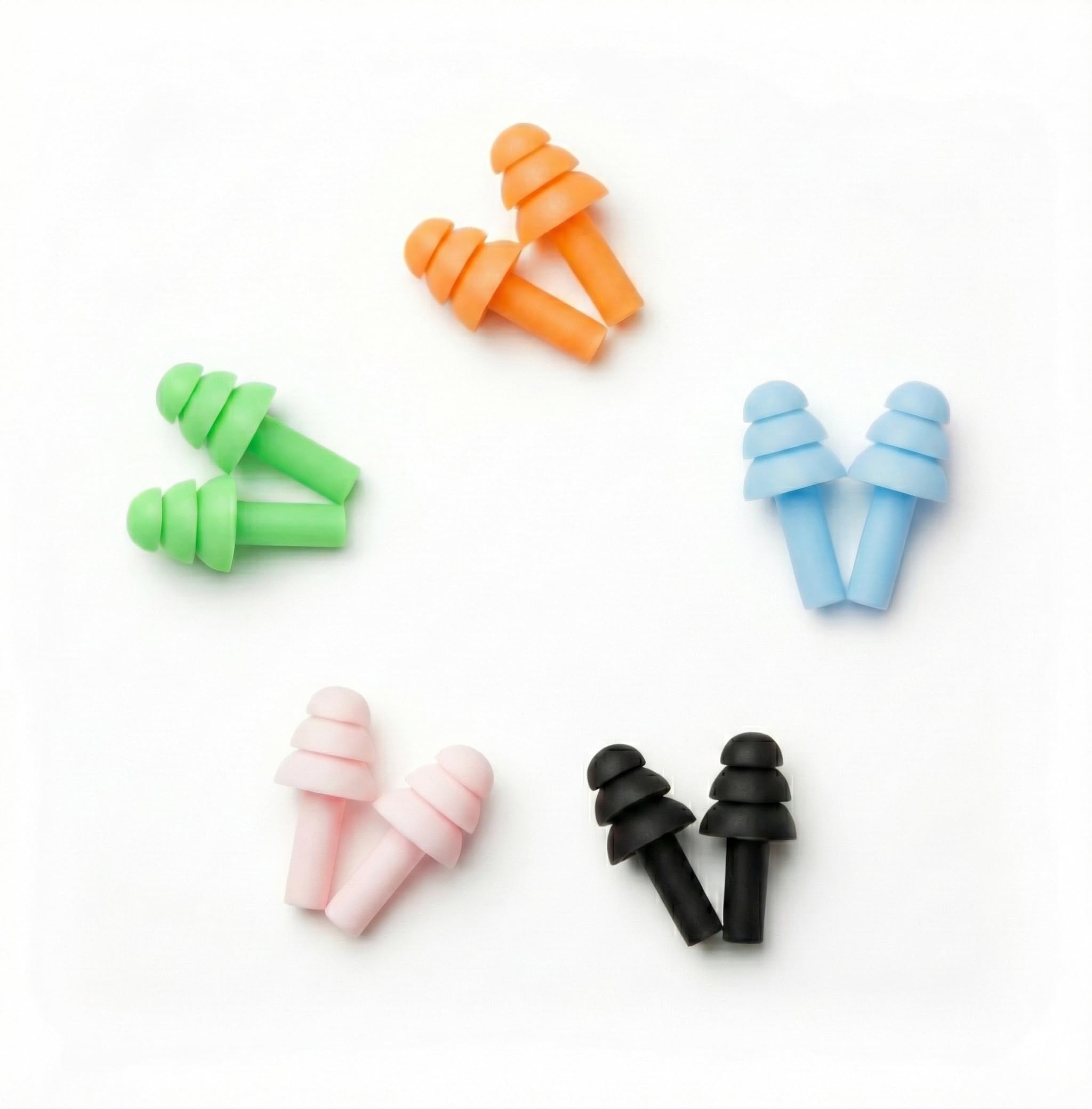 5 pairs of reusable silicone earplugs with noise reduction for sleep, study, work – 3-layer sound insulation earplugs with 32 db noise cancellation – ideal for swimming, travel, meditation (no case, pack of 5)
